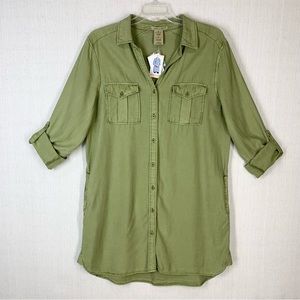 Philosophy~NWT~Women's Long Sleeve Army Green‎ Button Up Tunic/Shirt Dress~Sz XL